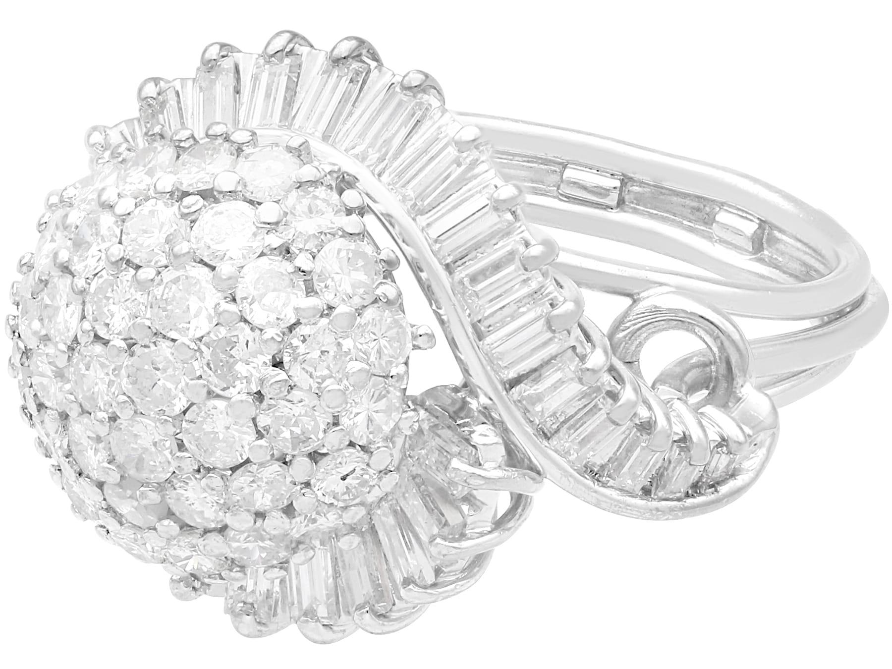 Brilliant Cut Art Deco 3.37 Carat Diamond and 18K White Gold Cluster Ring For Sale