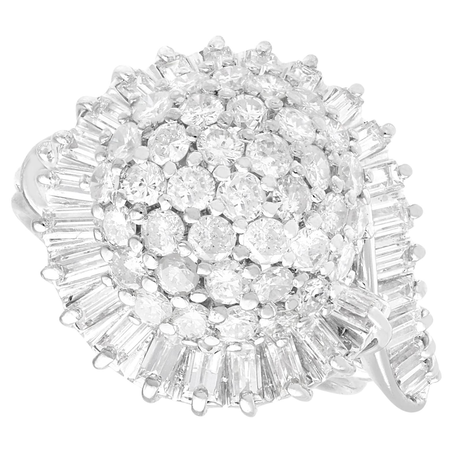 Art Deco 3.37 Carat Diamond and 18K White Gold Cluster Ring For Sale