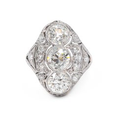 Art Deco 3.37 Carat Total Weight GIA Old European Cut Diamond 3-Stone Ring