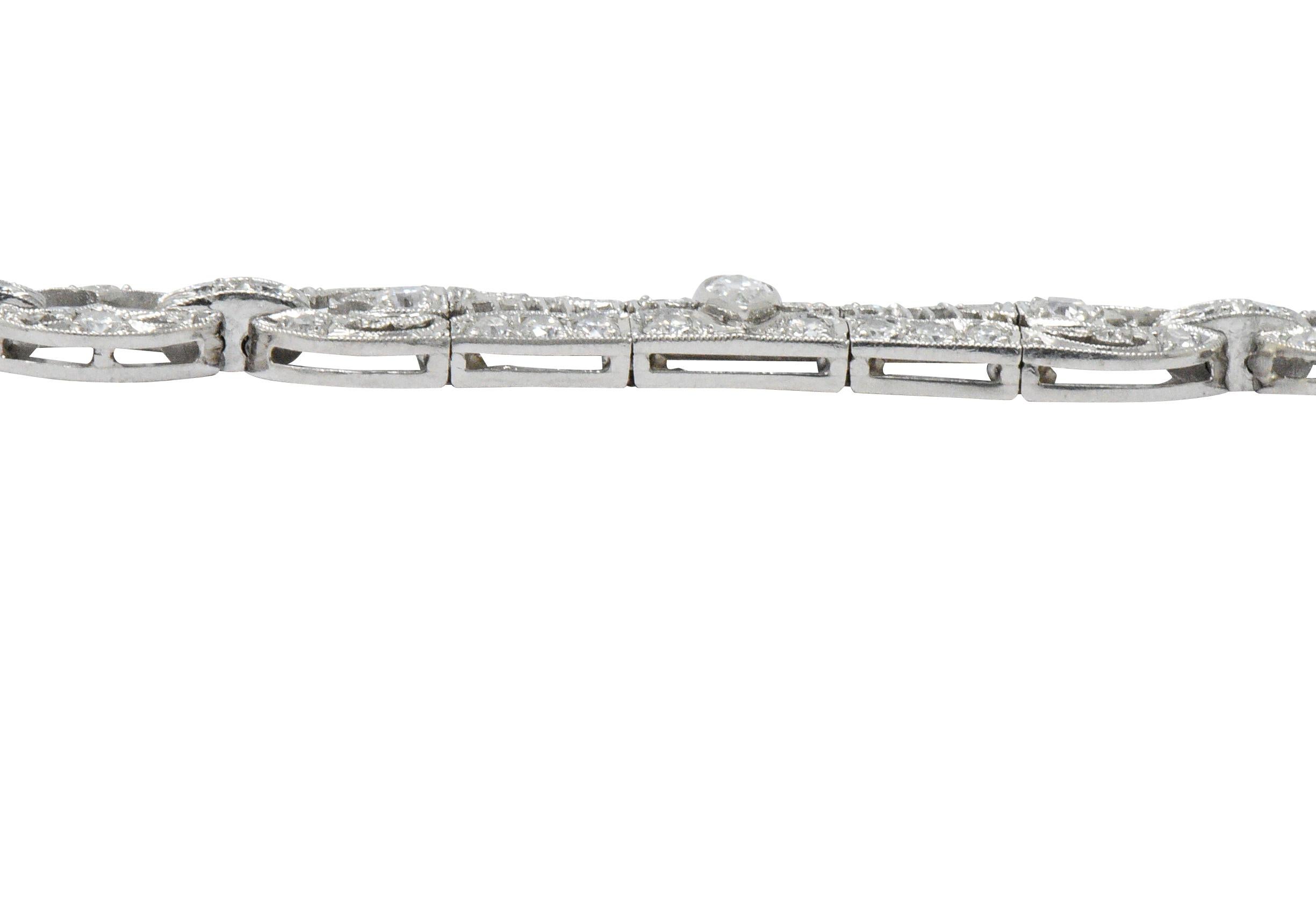 Art Deco 3.40 Carat Diamond Platinum Bracelet In Excellent Condition In Philadelphia, PA