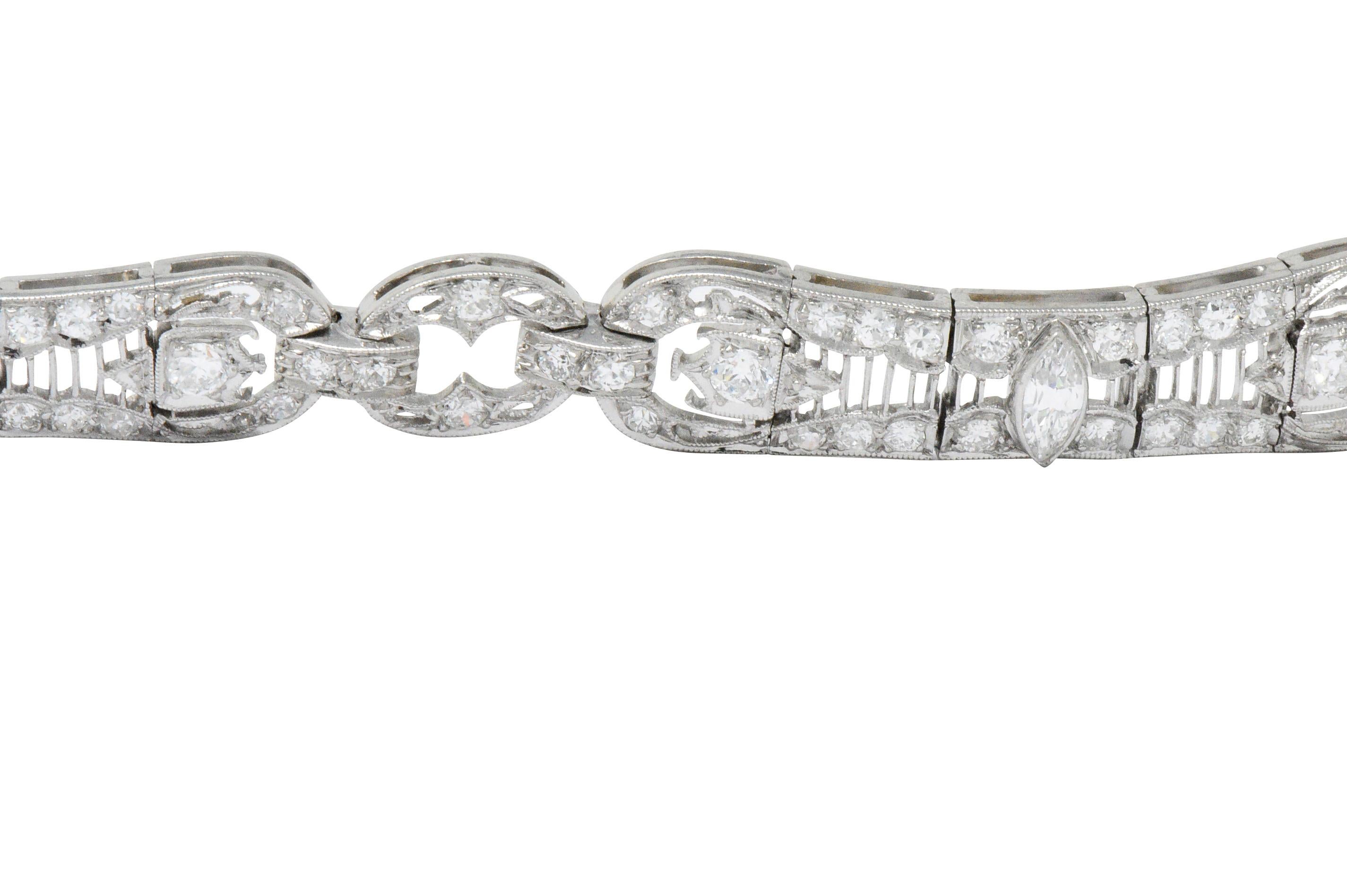 Women's or Men's Art Deco 3.40 Carat Diamond Platinum Bracelet