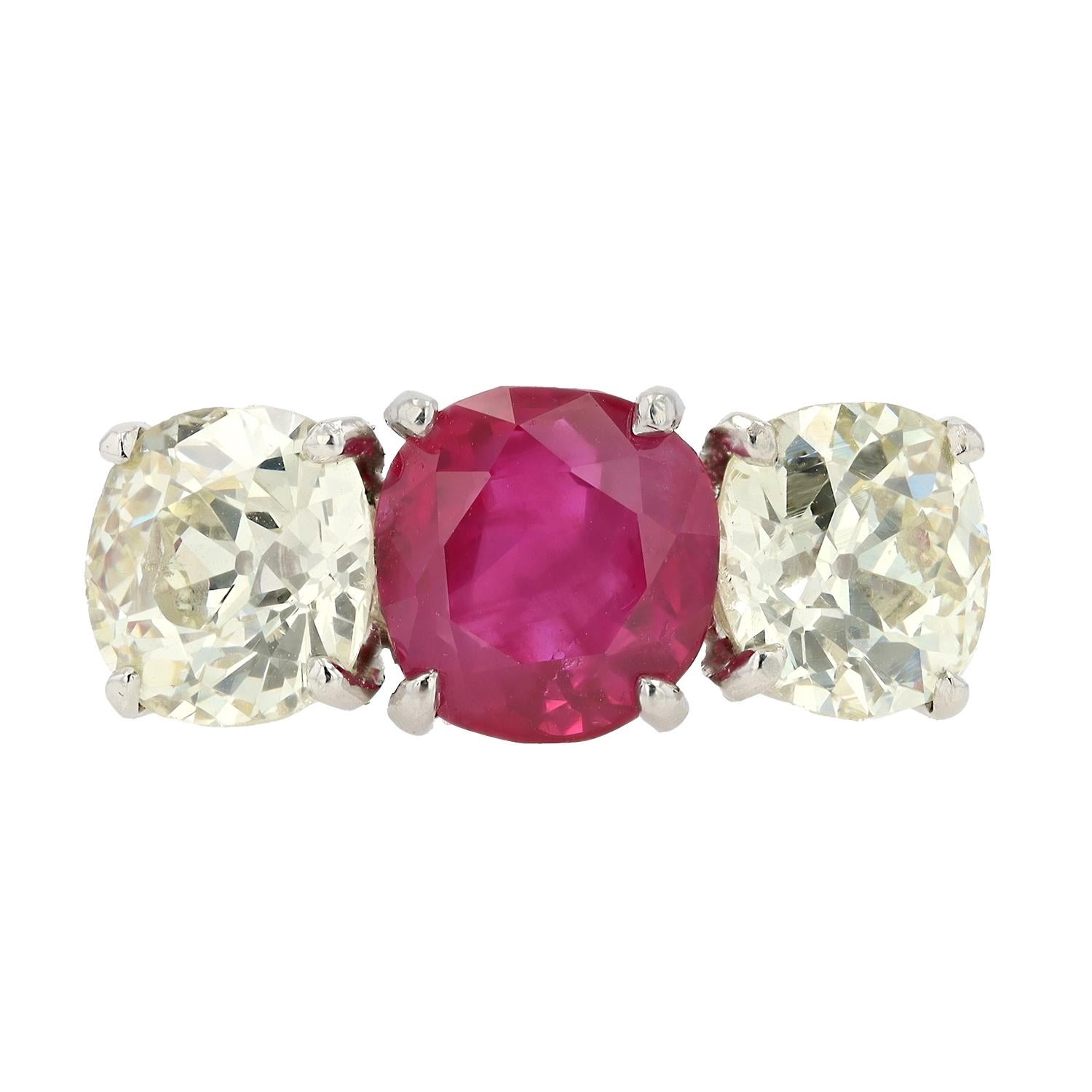 Art Deco 3,41 Karat GIA No Heat Burma Rubin Ring von Cartier montiert (Brillantschliff) im Angebot