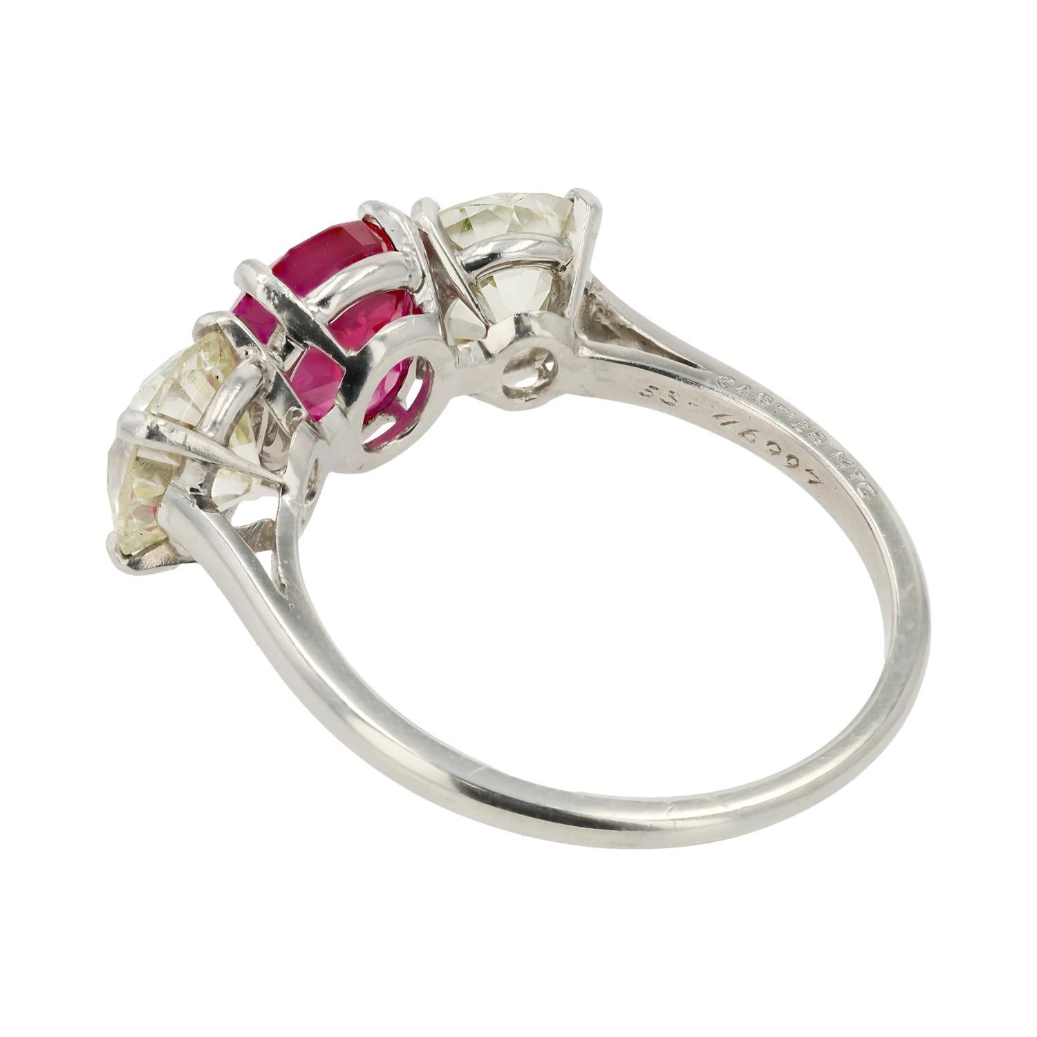 Art Deco 3,41 Karat GIA No Heat Burma Rubin Ring von Cartier montiert Damen im Angebot