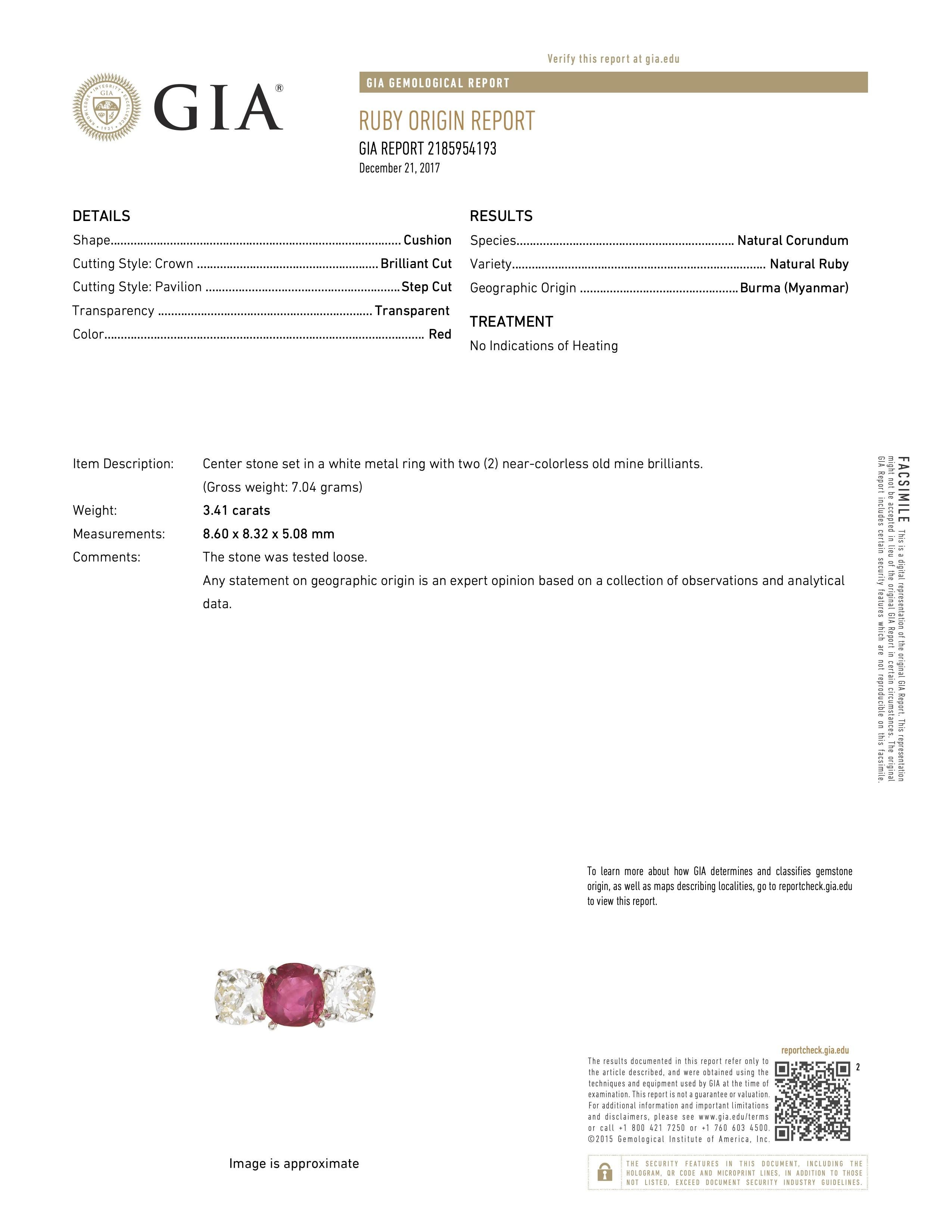 Art Deco 3,41 Karat GIA No Heat Burma Rubin Ring von Cartier montiert im Angebot 1