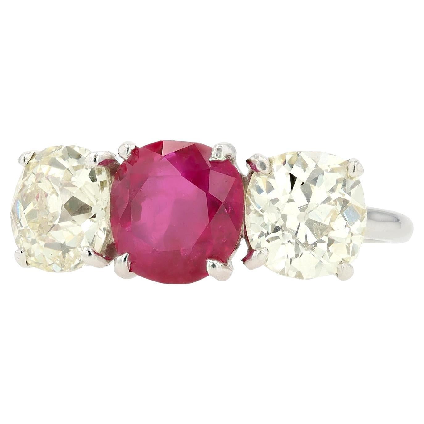 Art Deco 3,41 Karat GIA No Heat Burma Rubin Ring von Cartier montiert im Angebot