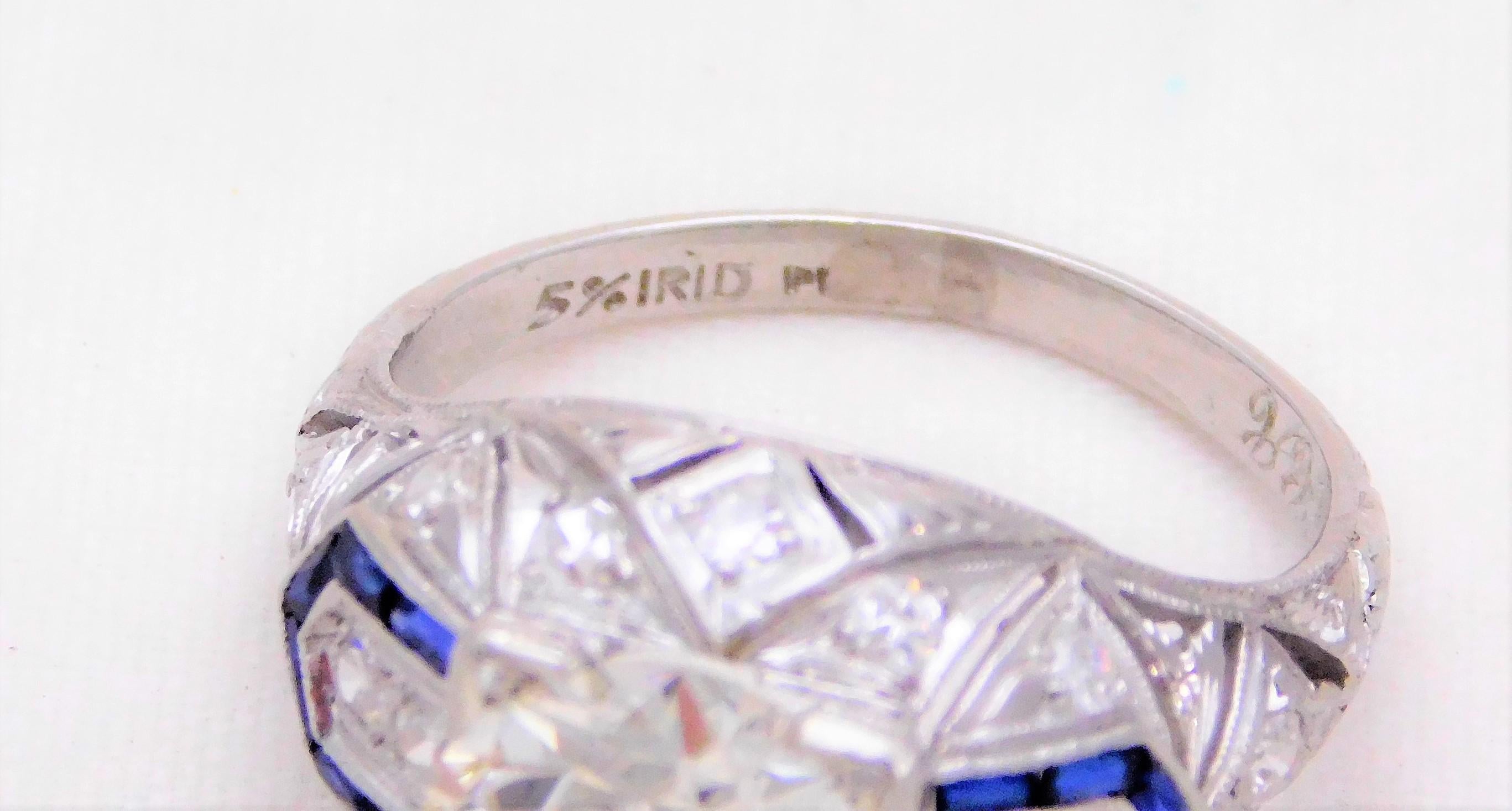 Art Deco 3.41 Carat Platinum Diamond and Sapphire Engagement Ring, circa 1930 For Sale 2