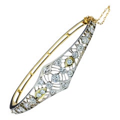 Art Deco 3.41 carat Total Weight Natural Diamond 14K Hinged Bangle