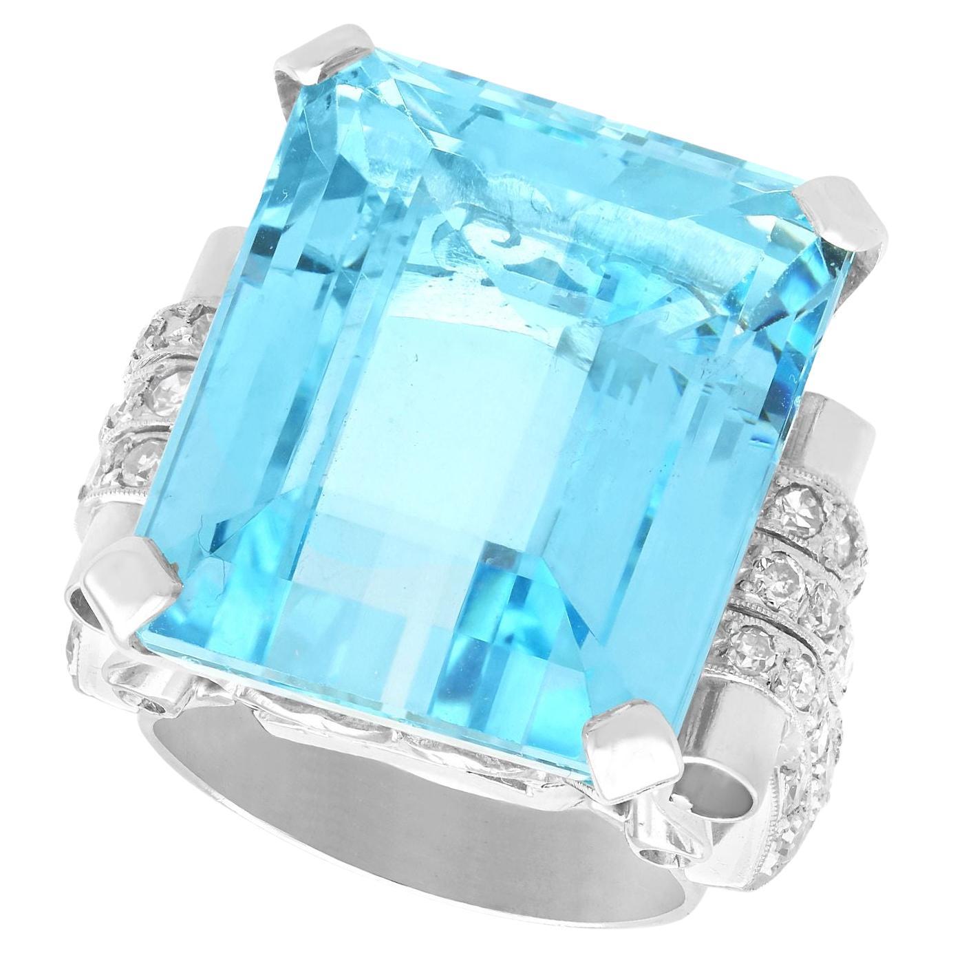 Art Deco 34.22 Carat Aquamarine and 1.28 Carat Diamond White Gold Cocktail Ring