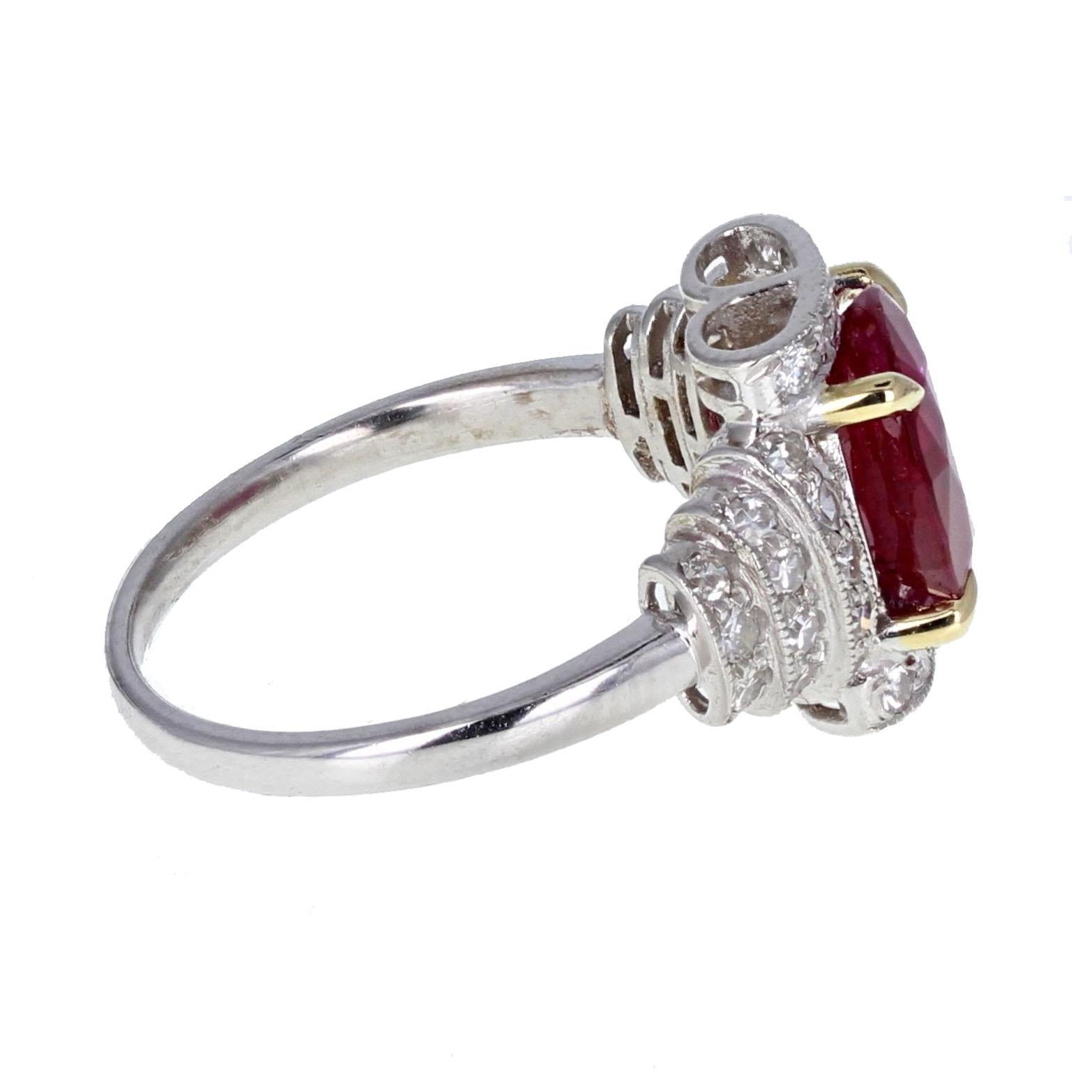 Art Deco 3.43 Carat Burma Ruby Diamond Cocktail Ring In Excellent Condition For Sale In Newcastle Upon Tyne, GB