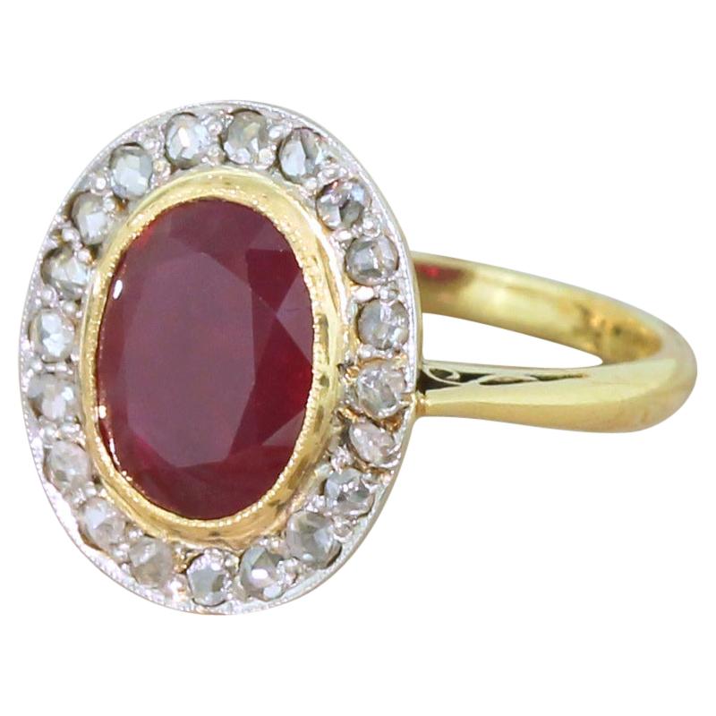Art Deco 3.43 Carat Ruby and Rose Cut Diamond Cluster Ring For Sale