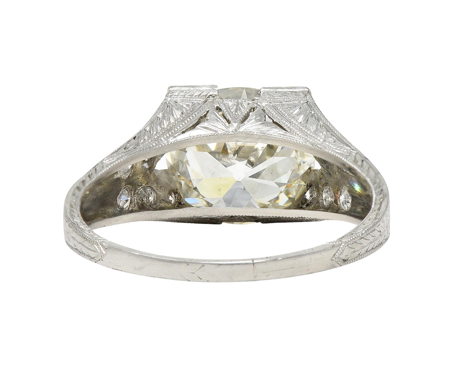 Women's or Men's Art Deco 3.45 CTW Old European Cut Diamond Platinum Wheat Engagement Ring GIA For Sale
