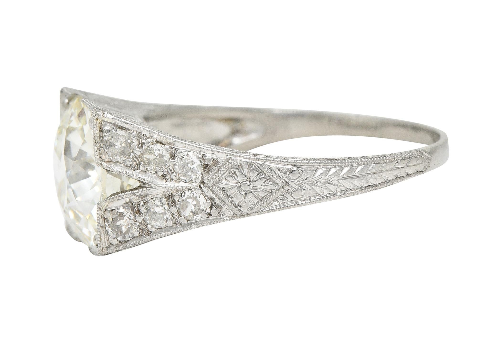 Art Deco 3.45 CTW Old European Cut Diamond Platinum Wheat Engagement Ring GIA For Sale 1
