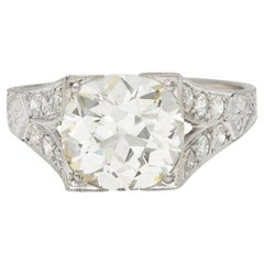Vintage Art Deco 3.45 CTW Old European Cut Diamond Platinum Wheat Engagement Ring GIA