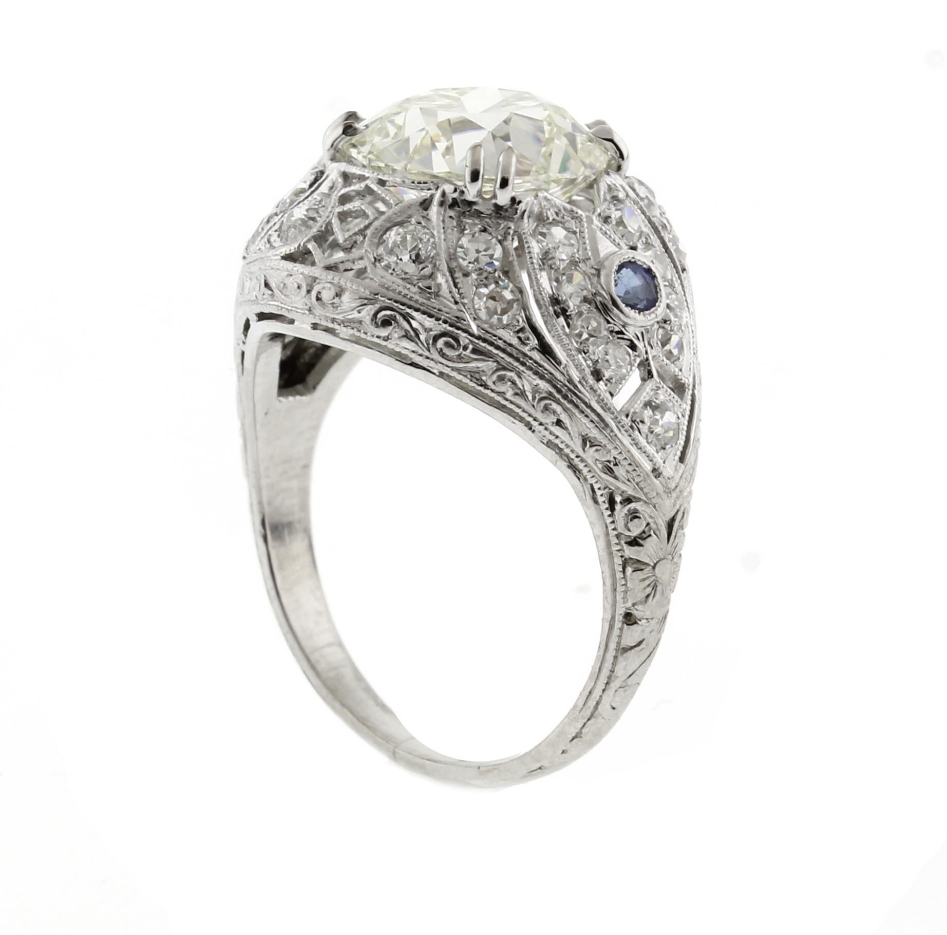 Art Deco 3.48 Carat Old European Diamond Ring In Good Condition In Bethesda, MD