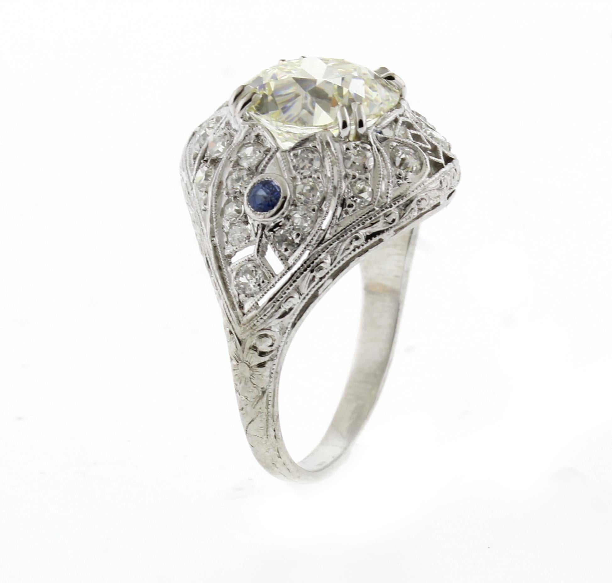 Women's or Men's Art Deco 3.48 Carat Old European Diamond Ring