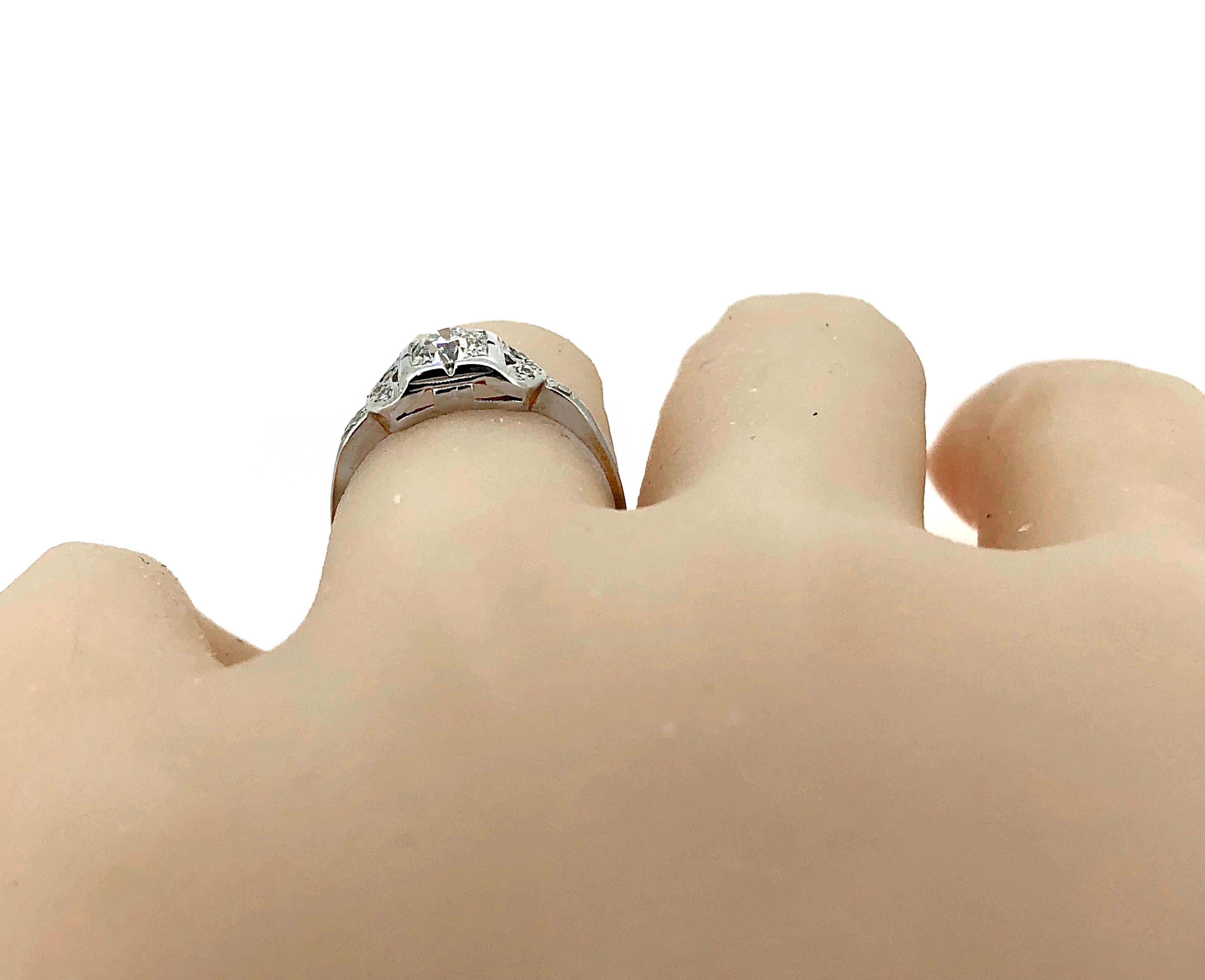Art Deco .35 Carat Diamond Gold Engagement Ring For Sale 1
