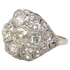 Retro Art Deco 3.50 Carat Diamond Plaque Filigree Ring