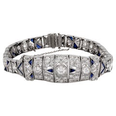 Art Deco 3.50 Carat Total Diamond Weight Diamond Sapphire Platinum Bracelet