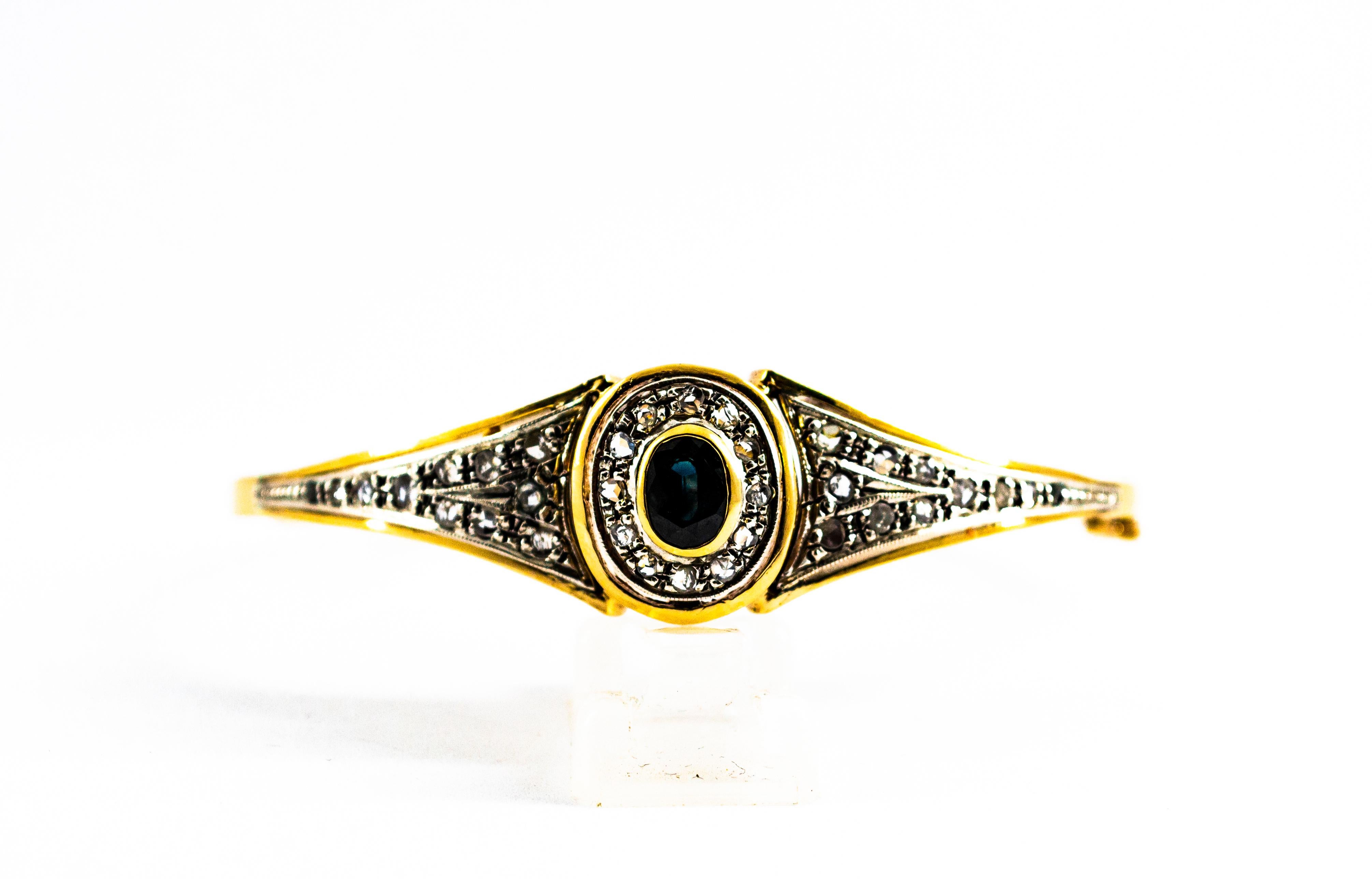 Gelbgold-Armband im Art-déco-Stil, weißer Diamant im Rosenschliff Blauer Saphir im Zustand „Neu“ im Angebot in Naples, IT