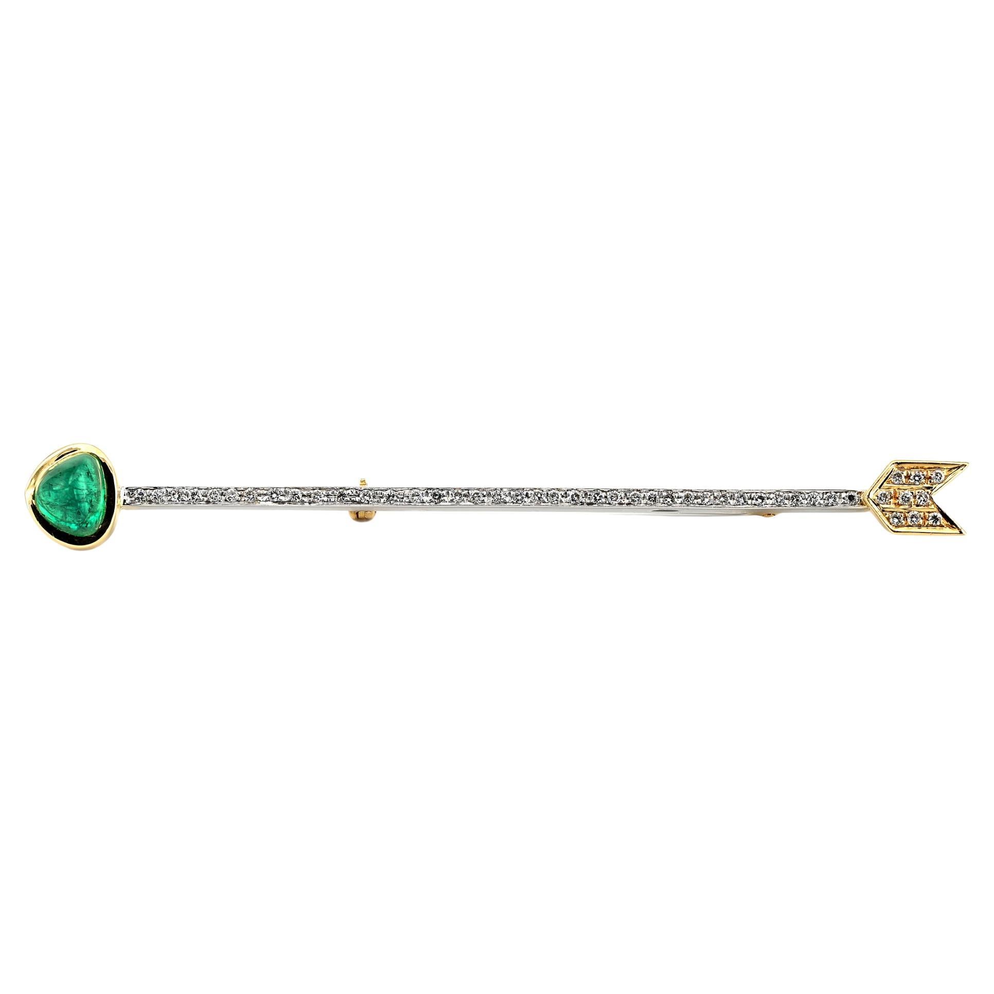 Art Deco 3,50 Karat kolumbianischer Smaragd-Diamant-Arrow 18 KT Brosche