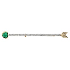 Vintage Art Deco 3.50 Ct Colombian Emerald Diamond Arrow 18 KT Brooch