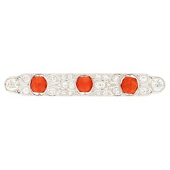 Art Deco, 3.50ct Diamond and Coral Brooch, c.1920s