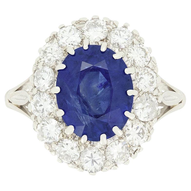 Art Deco 3.50ct Sapphire and Diamond Cluster Ring, c.1920s