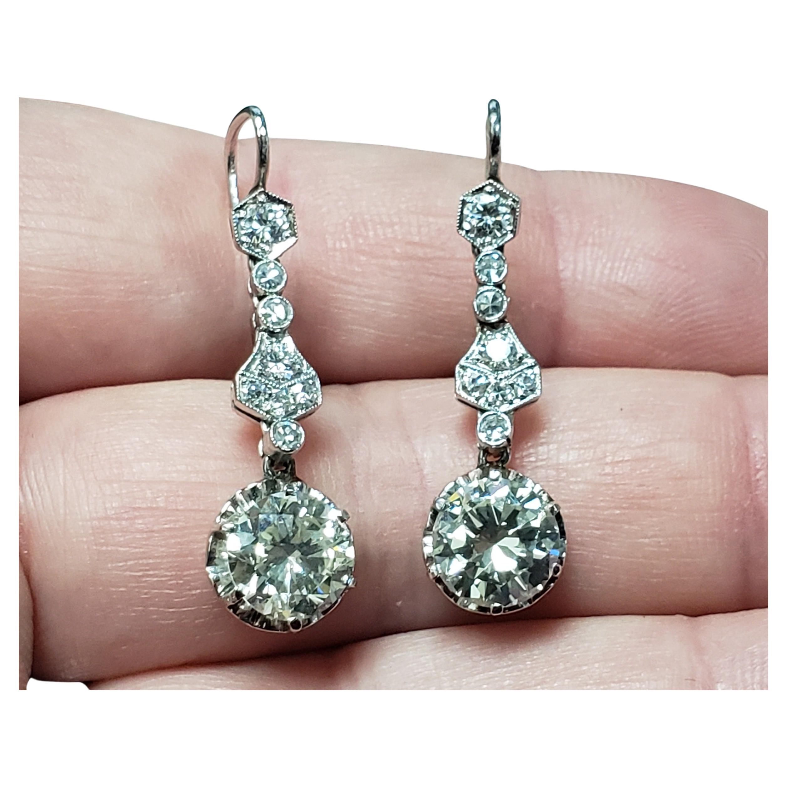 Art Deco 3,50CT(Est.) Diamant-Ohrringe mit baumelnden Diamanten PLATINUM 32MM