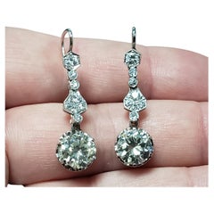 Used Art Deco 3.50CT(Est.) Diamond dangling Earrings PLATINUM 32MM