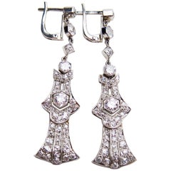 Art Deco 3.51 Carat Diamond and Platinum Dangle Earrings