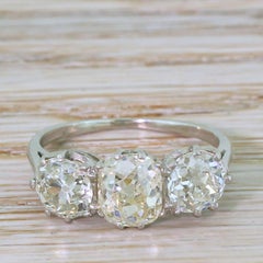Art Deco 3.56 Carat Old Cut Diamond Trilogy Ring