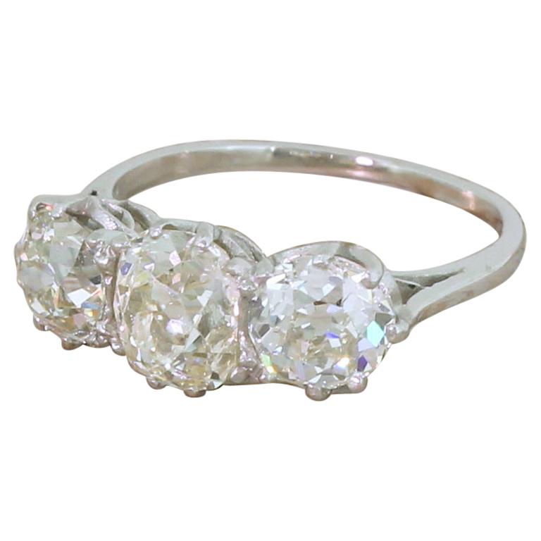 Art Deco 3.56 Carat Old Cut Diamond Trilogy Ring For Sale