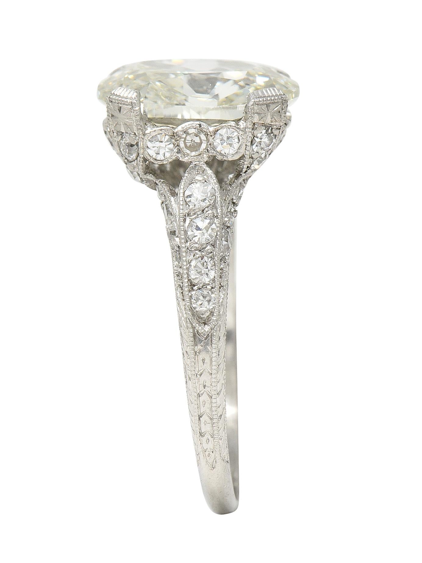 Art Deco 3.59 Carats Old Mine Cut Diamond Platinum Wheat Vintage Engagement Ring 3