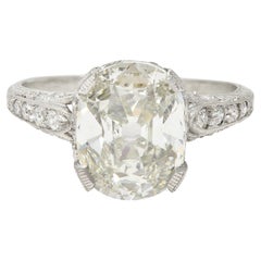 Art Deco 3.59 Carats Old Mine Cut Diamond Platinum Wheat Vintage Engagement Ring