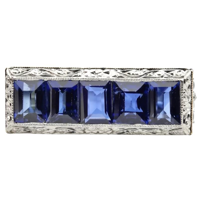 Art Deco 3.59ctw Sapphire & Diamond Filigree Ring in Platinum