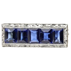 Antique Art Deco 3.59ctw Sapphire & Diamond Filigree Ring in Platinum