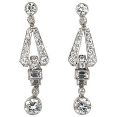 Antique Art Deco 3.60 Carat Diamond Platinum Drop Earrings