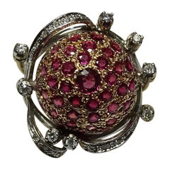 3.60 Carat Rubies White Diamond 18 Karat Yellow Gold White Gold Ring