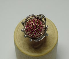 3.60 Carat Rubies White Diamond 18 Karat Yellow Gold White Gold Ring