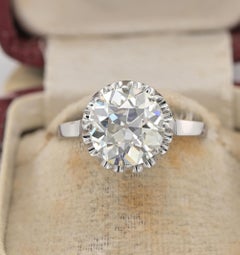 Art Deco 3.60 Ct Old European Diamond Solitaire Platinum Ring