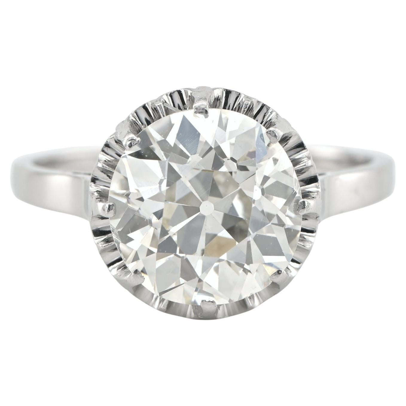 Art Deco 3.60 Ct Old European Diamond Solitaire Platinum Ring For Sale