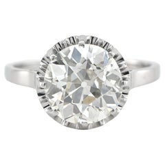 Art Deco 3.60 Ct Old European Diamond Solitaire Platinum Ring