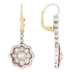 Art Deco 3.60ct Diamond and Ruby Target Drop Earrings, c.1930s