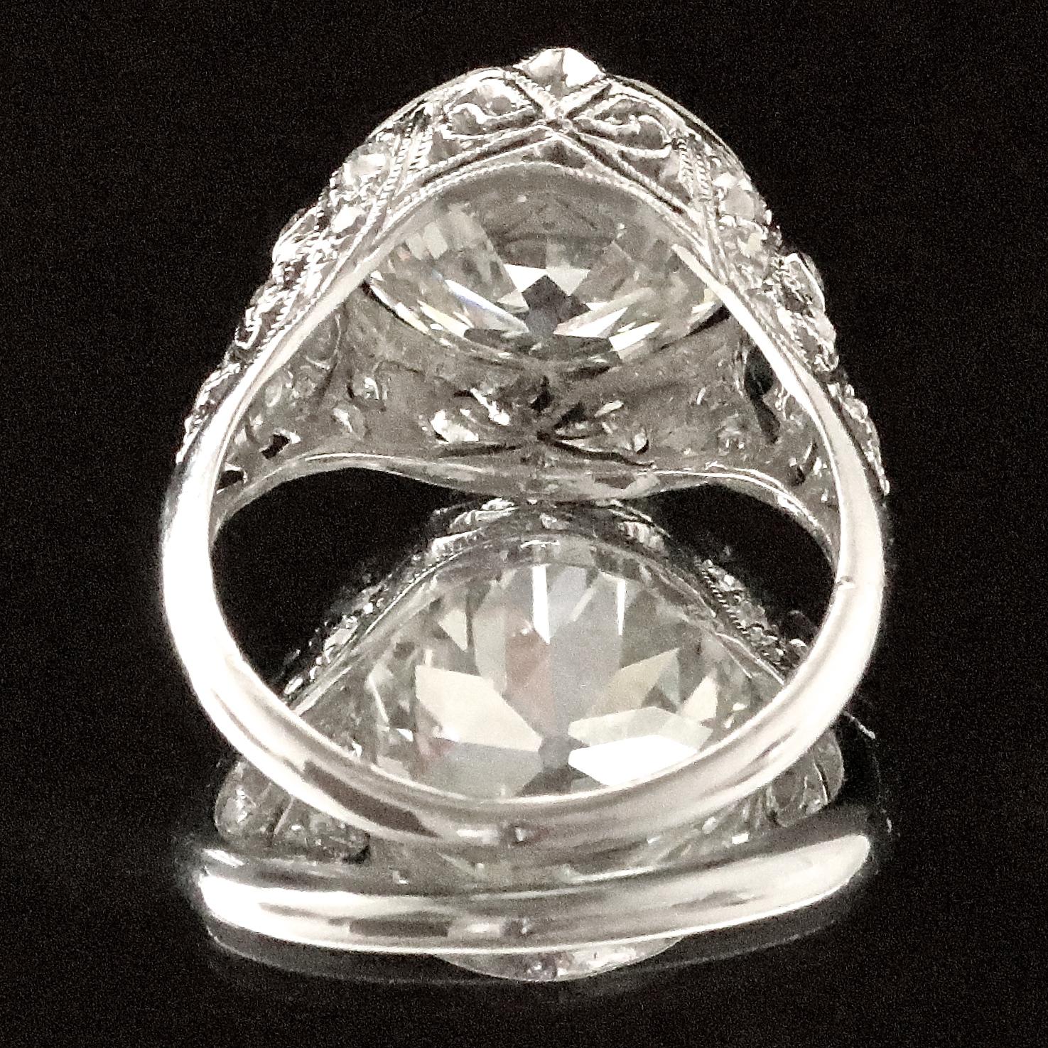 Women's Art Deco 3.62 Carat Old European Cut Diamond Platinum Engagement Ring