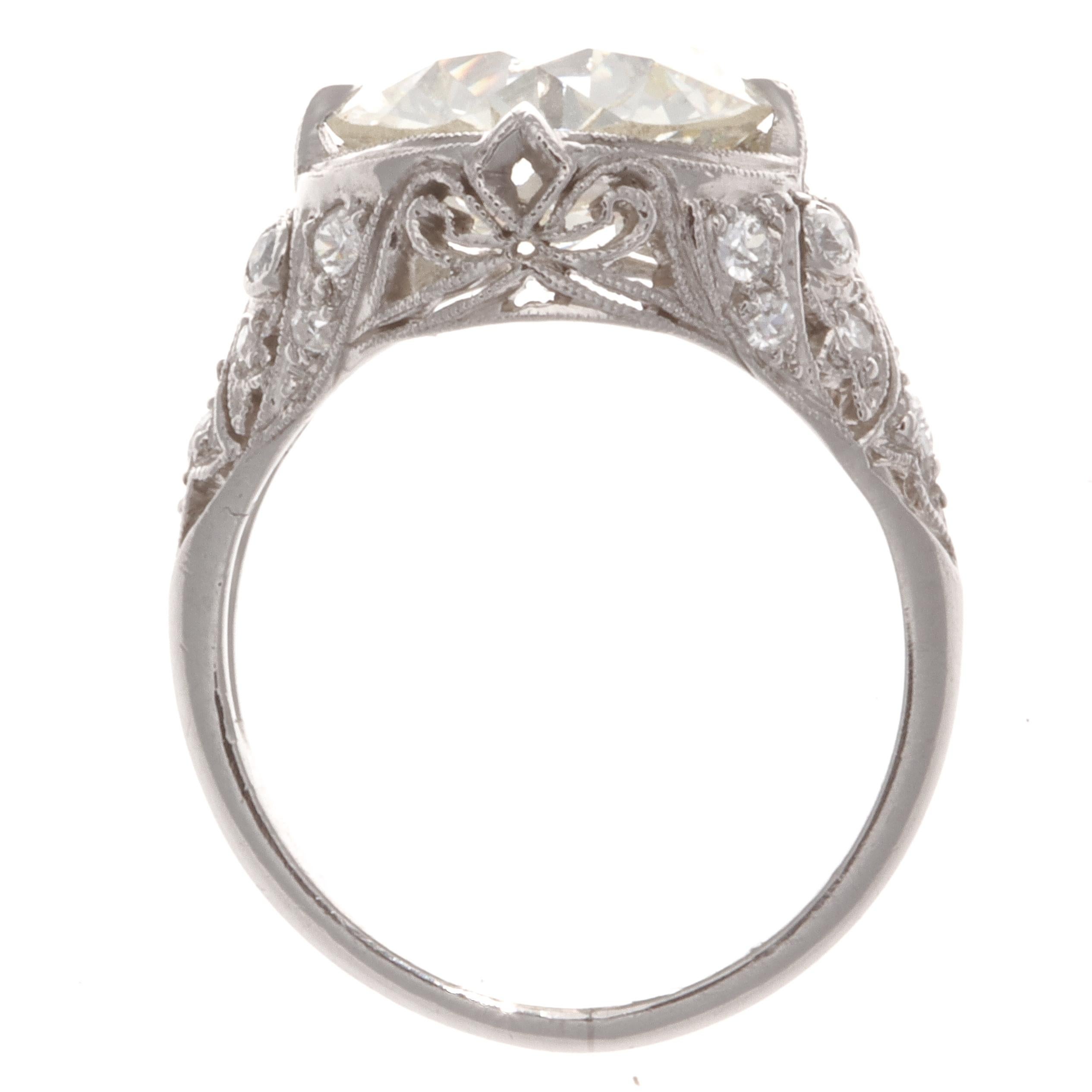 Art Deco 3.62 Carat Old European Cut Diamond Platinum Engagement Ring 1