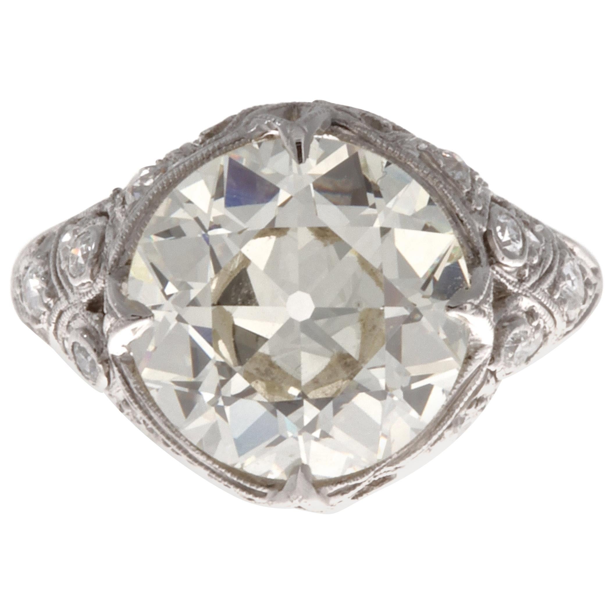 Art Deco 3.62 Carat Old European Cut Diamond Platinum Engagement Ring