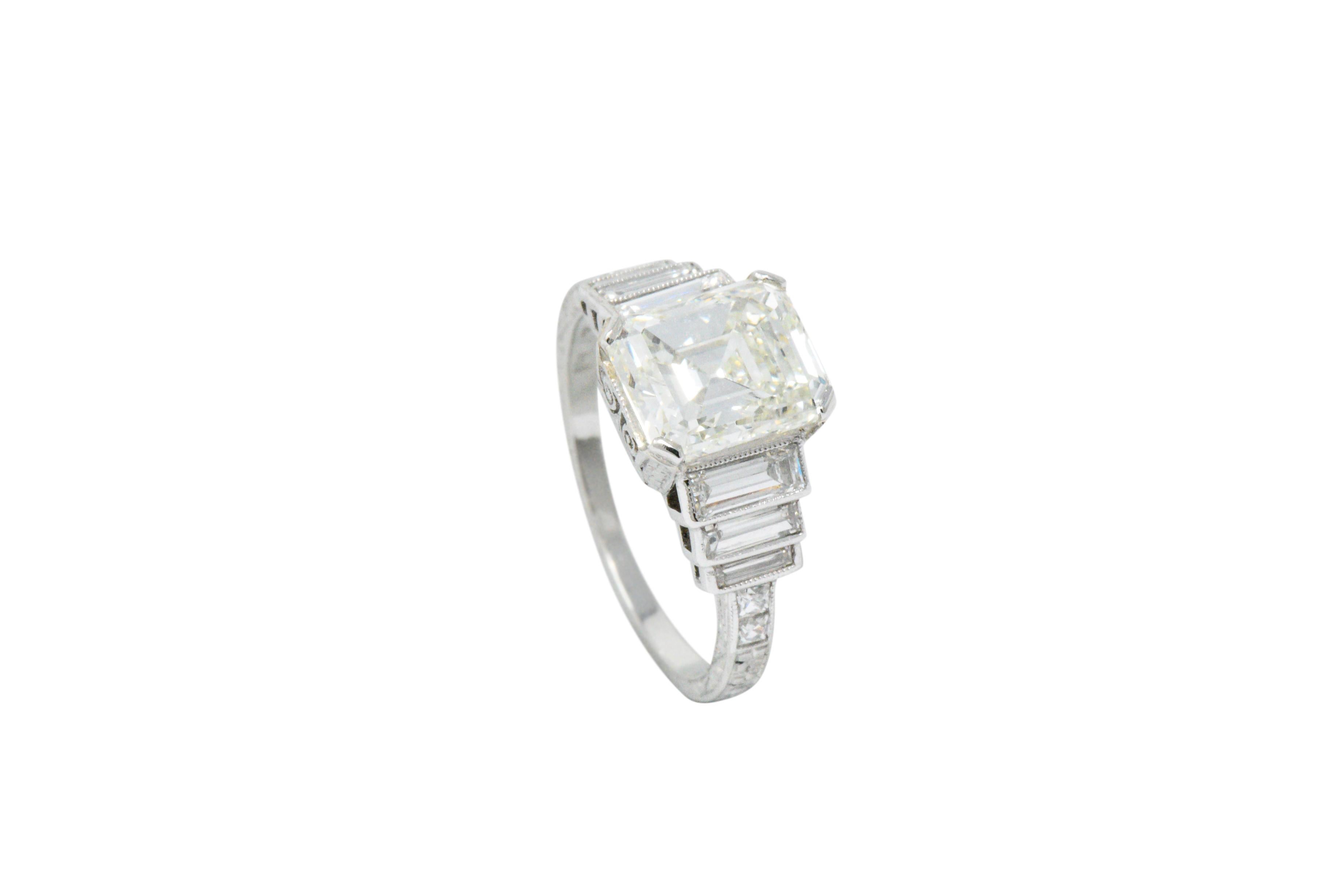 Art Deco 3.64 CTW Asscher Cut Diamond & Platinum Alternative Ring GIA 1