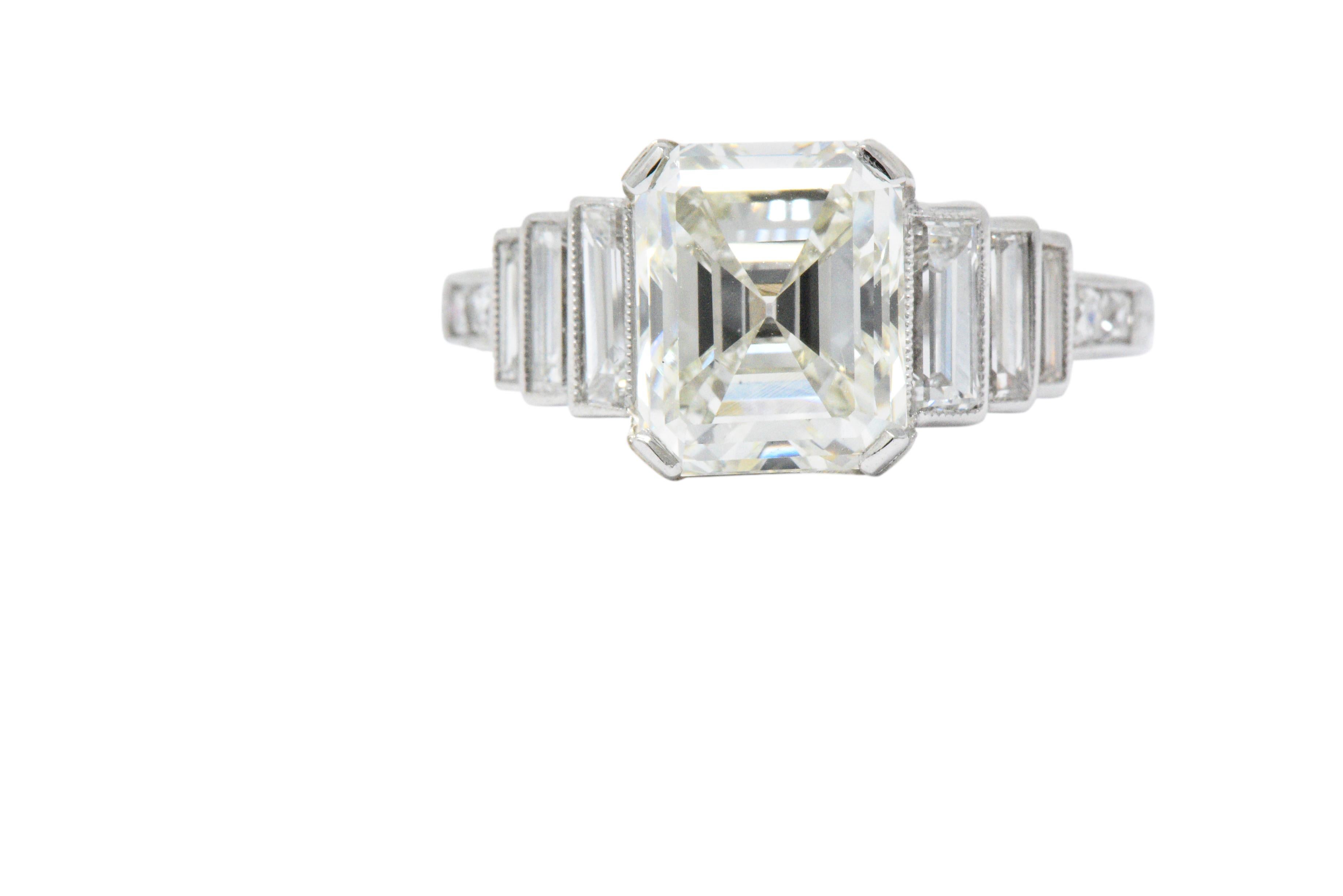 Art Deco 3.64 CTW Asscher Cut Diamond & Platinum Alternative Ring GIA 2