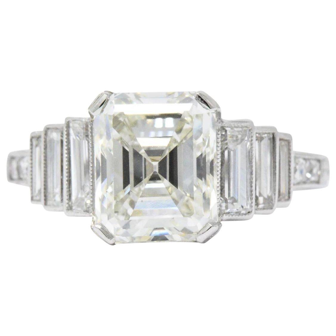 Art Deco 3.64 CTW Asscher Cut Diamond & Platinum Alternative Ring GIA