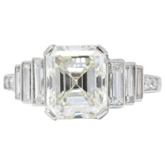 Antique Art Deco 3.64 CTW Asscher Cut Diamond & Platinum Alternative Ring GIA